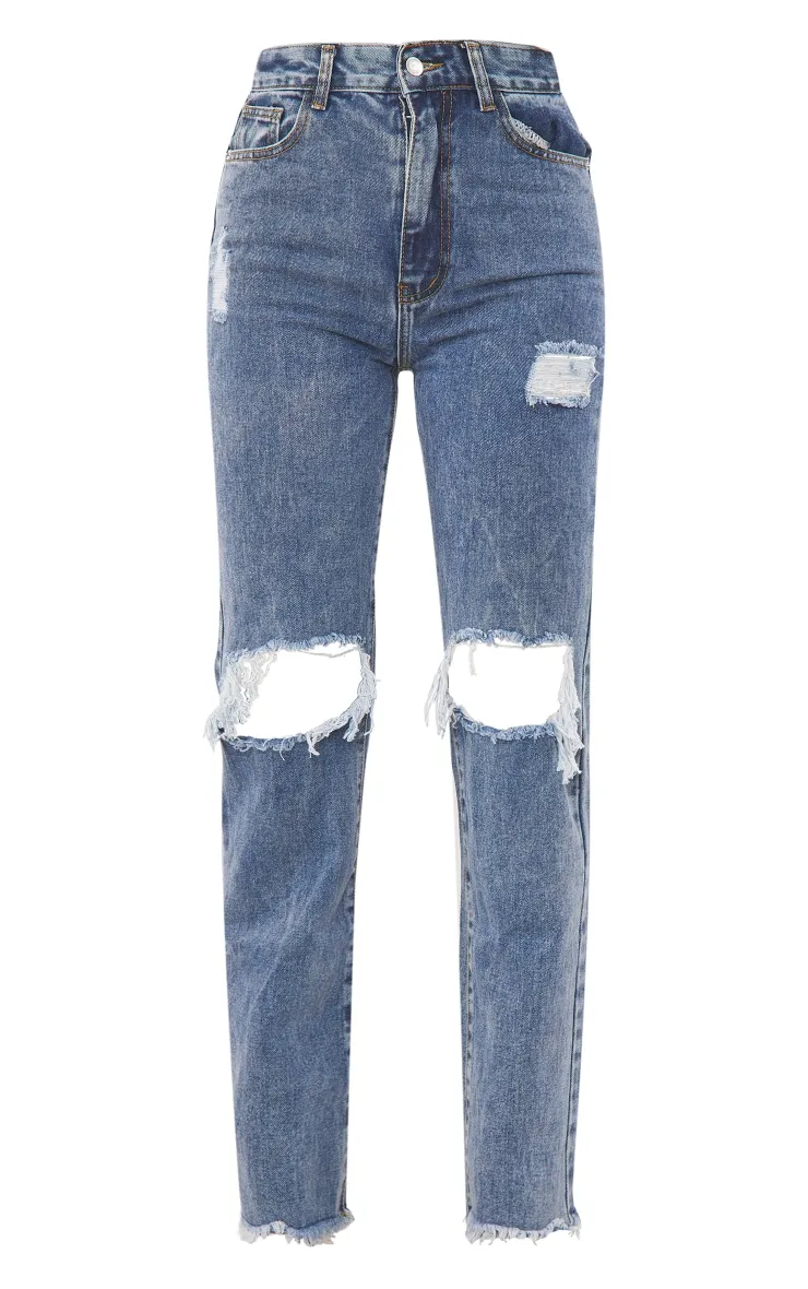 Vintage Wash High Rise Ripped Straight leg Jeans sold by Pretty Little Thing product image thumbnail 5