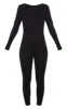 Black Seamless Cotton Elastane V Neck Jumpsuit sold by Pretty Little Thing