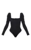 Black Rib Puff Long Sleeve Bodysuit sold by Pretty Little Thing