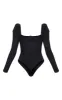 Black Rib Puff Long Sleeve Bodysuit sold by Pretty Little Thing