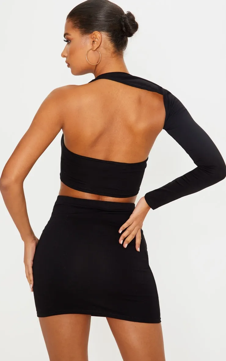 Black Cotton One Shoulder Asymmetric Crop Top sold by Pretty Little Thing product image thumbnail 2