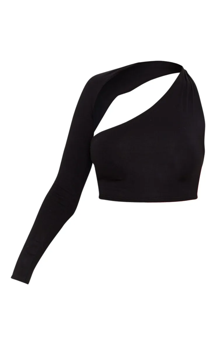 Black Cotton One Shoulder Asymmetric Crop Top sold by Pretty Little Thing product image thumbnail 3
