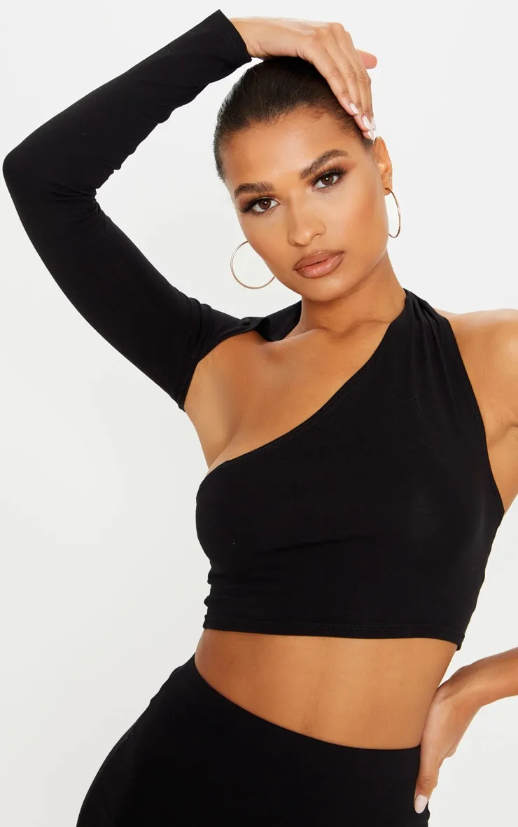 Black Cotton One Shoulder Asymmetric Crop Top sold by Pretty Little Thing product image thumbnail 4