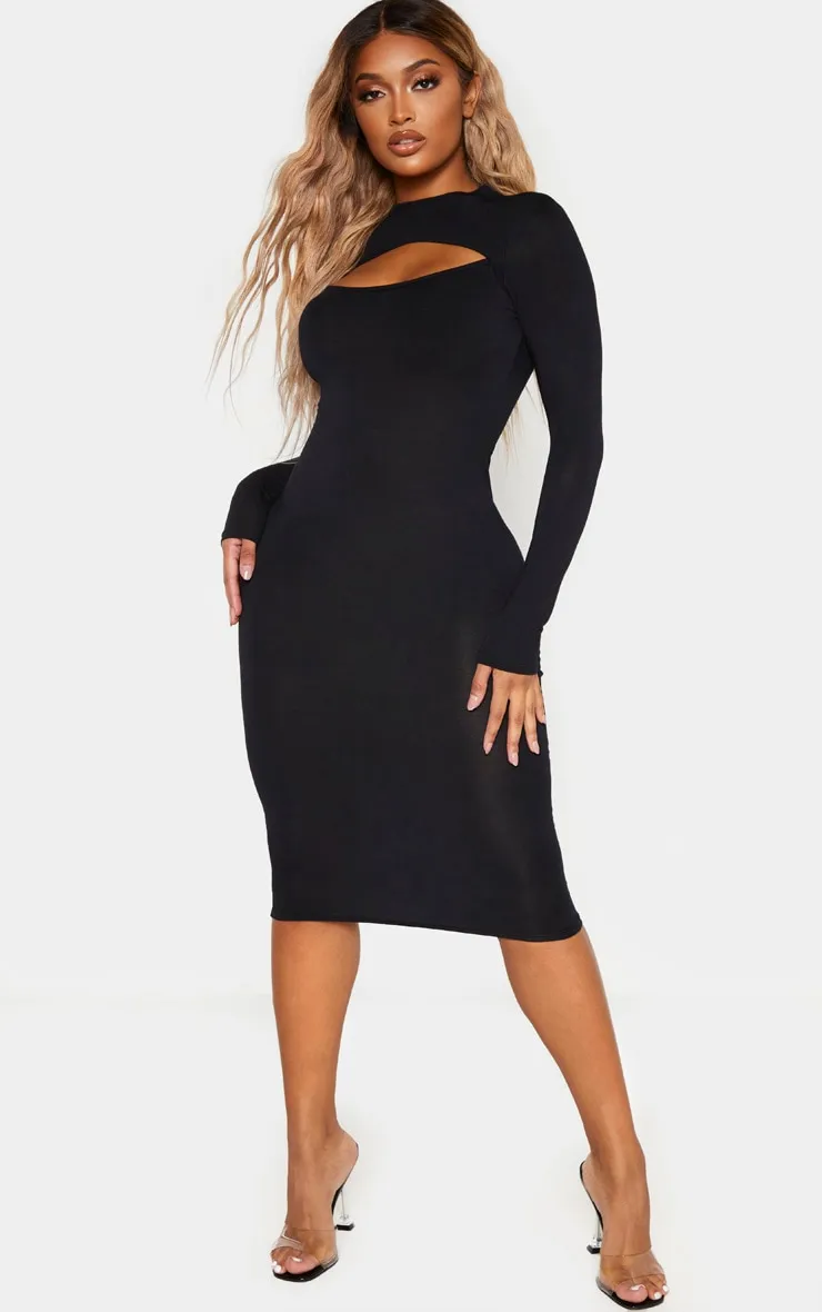 Shape Black Jersey Cut Out Long Sleeve Midi Dress sold by Pretty Little Thing