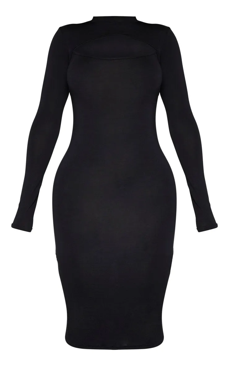 Shape Black Jersey Cut Out Long Sleeve Midi Dress sold by Pretty Little Thing product image thumbnail 3