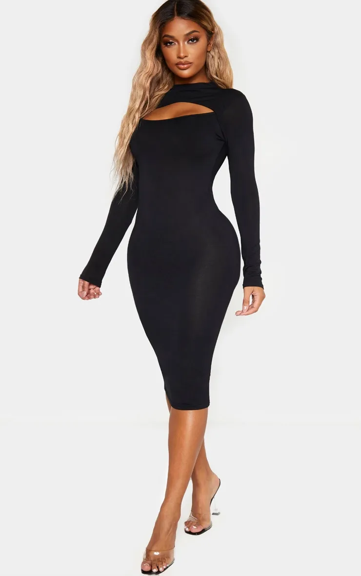 Shape Black Jersey Cut Out Long Sleeve Midi Dress sold by Pretty Little Thing product image thumbnail 4