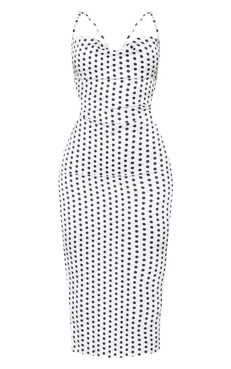 White Polka Dot Satin Strappy Back Midi Dress sold by Pretty Little Thing product image thumbnail 3