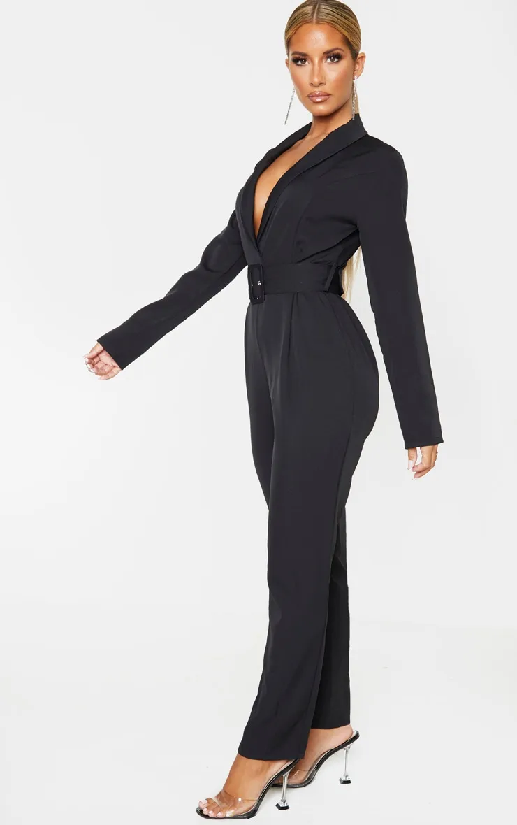 Black Lapel Detail Belted Jumpsuit sold by Pretty Little Thing product image thumbnail 4