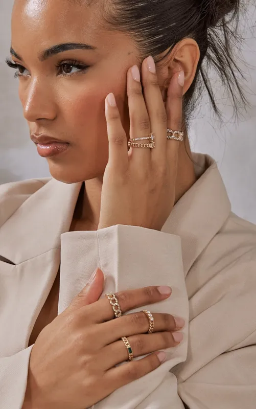 Gold Crystal Multi Chain Six Pack Stacking Rings made by Pretty Little Thing