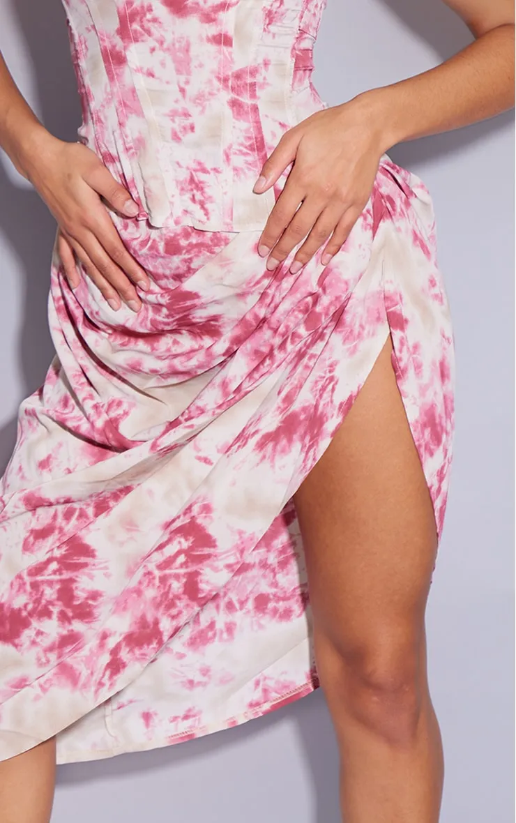 Fuchsia Tie Dye Ruched Side Midi Skirt sold by Pretty Little Thing product image thumbnail 4