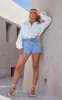 PRETTYLITTLETHING Light Blue Wash Raw Hem Hot Pants sold by Pretty Little Thing