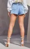 PRETTYLITTLETHING Light Blue Wash Raw Hem Hot Pants sold by Pretty Little Thing