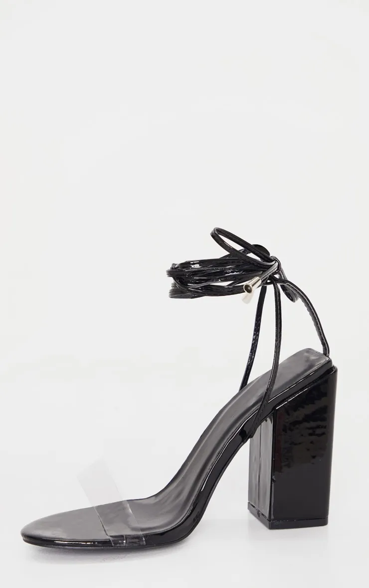 Black Wide Fit Block Heel Ankle Tie Strappy Sandal sold by Pretty Little Thing product image thumbnail 3
