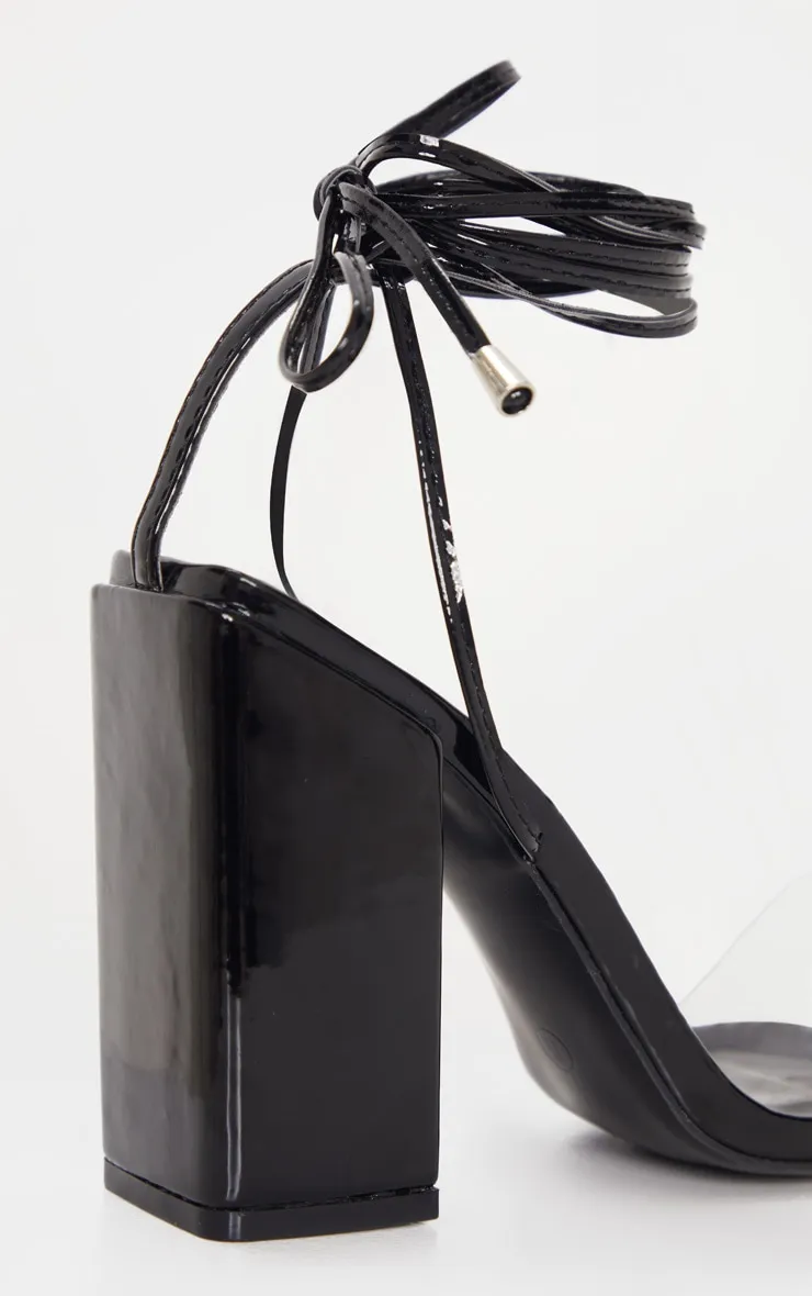 Black Wide Fit Block Heel Ankle Tie Strappy Sandal sold by Pretty Little Thing product image thumbnail 4