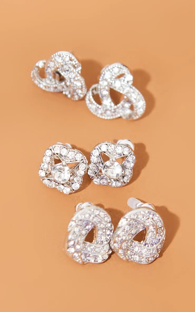 Silver Diamante Knotted Stud Earrings Multi Pack sold by Pretty Little Thing product image thumbnail 2