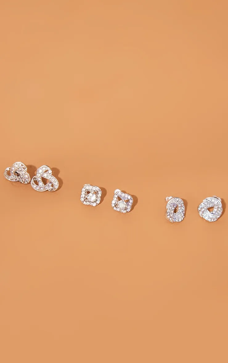 Silver Diamante Knotted Stud Earrings Multi Pack sold by Pretty Little Thing product image thumbnail 3