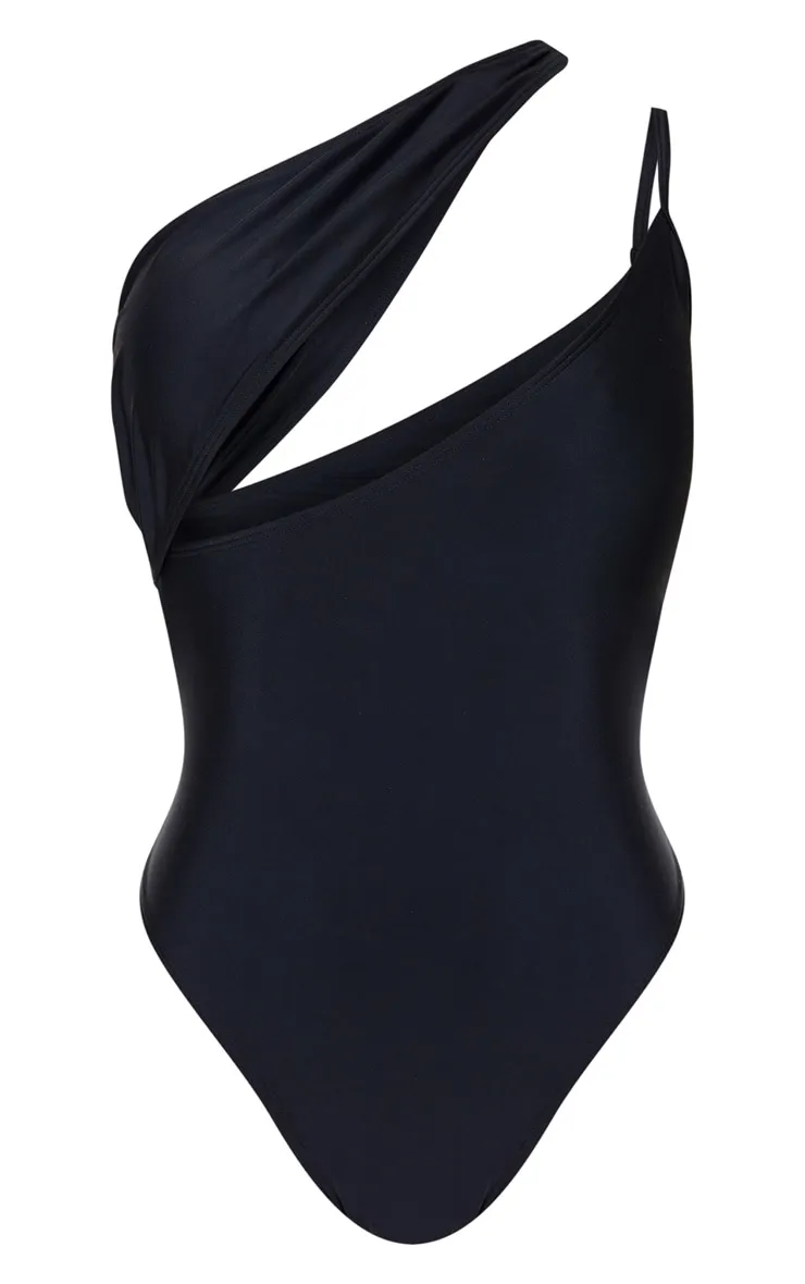 Black Asymmetric Double Strap Swimsuit sold by Pretty Little Thing product image thumbnail 3