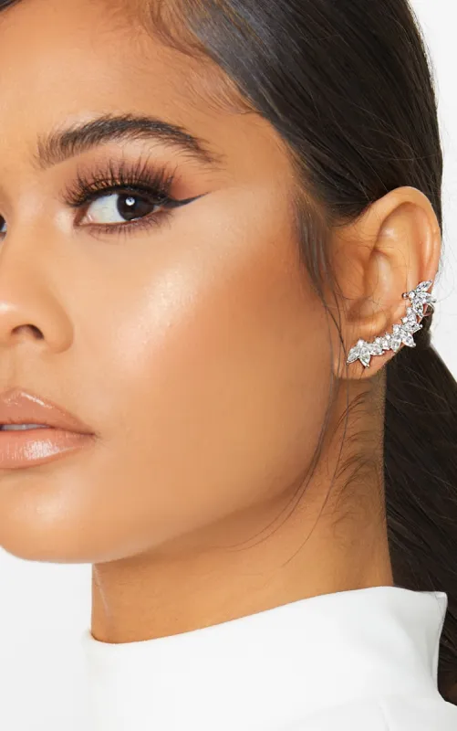 Silver Crystal Floral Affect Chain Ear Climber sold by Pretty Little Thing