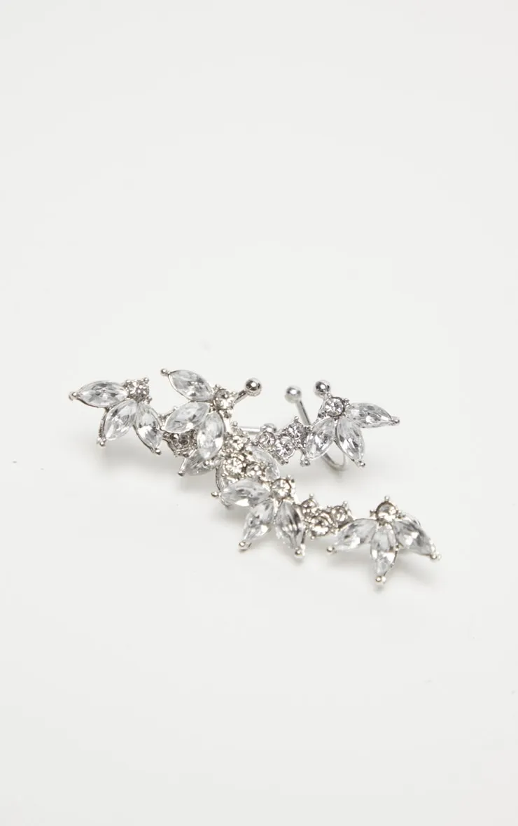 Silver Crystal Floral Affect Chain Ear Climber sold by Pretty Little Thing product image thumbnail 2