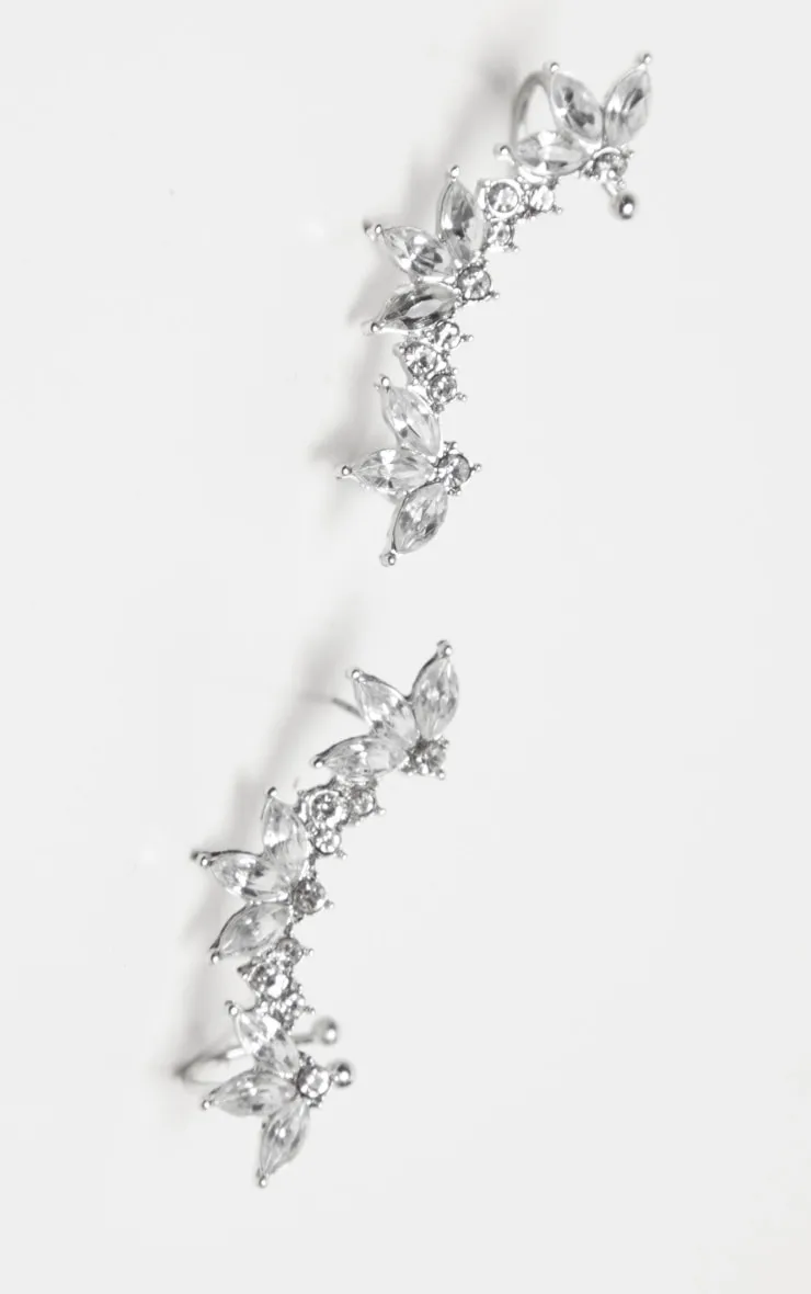 Silver Crystal Floral Affect Chain Ear Climber sold by Pretty Little Thing product image thumbnail 3