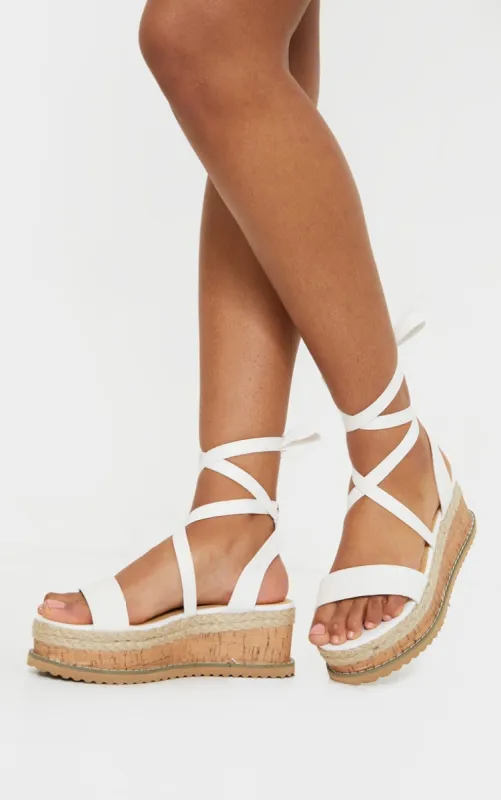 White Wide Fit PU Tie Ankle Espadrilles sold by Pretty Little Thing