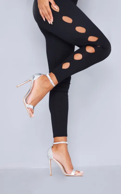Silver Wide Fit Clover Single Strap Heeled Sandal sold by Pretty Little Thing
