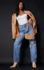 Petite Light Blue Wash Open Knee Leg Straight Jeans sold by Pretty Little Thing