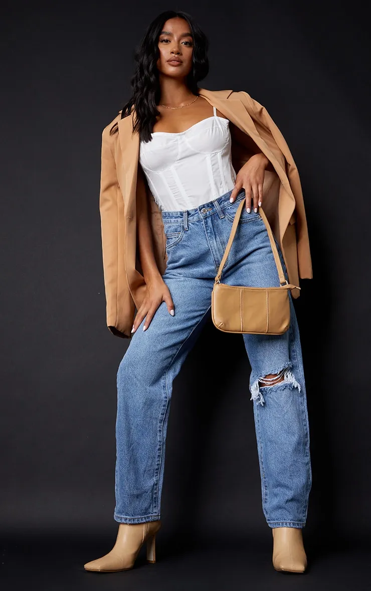 Petite Light Blue Wash Open Knee Leg Straight Jeans sold by Pretty Little Thing