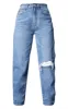 Petite Light Blue Wash Open Knee Leg Straight Jeans sold by Pretty Little Thing
