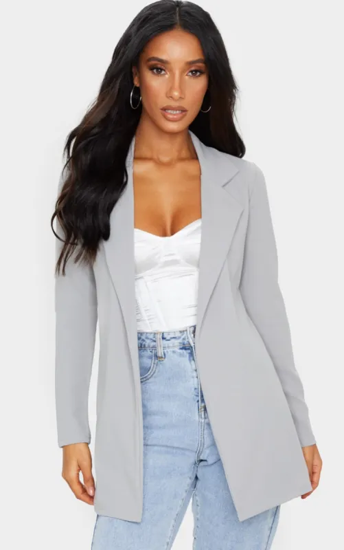 Grey Longline Blazer sold by Pretty Little Thing