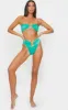 Green Hammered Trim High Waist Bikini Bottoms sold by Pretty Little Thing