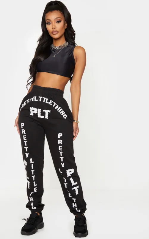 PRETTYLITTLETHING Shape Black Slogan Print Joggers sold by Pretty Little Thing