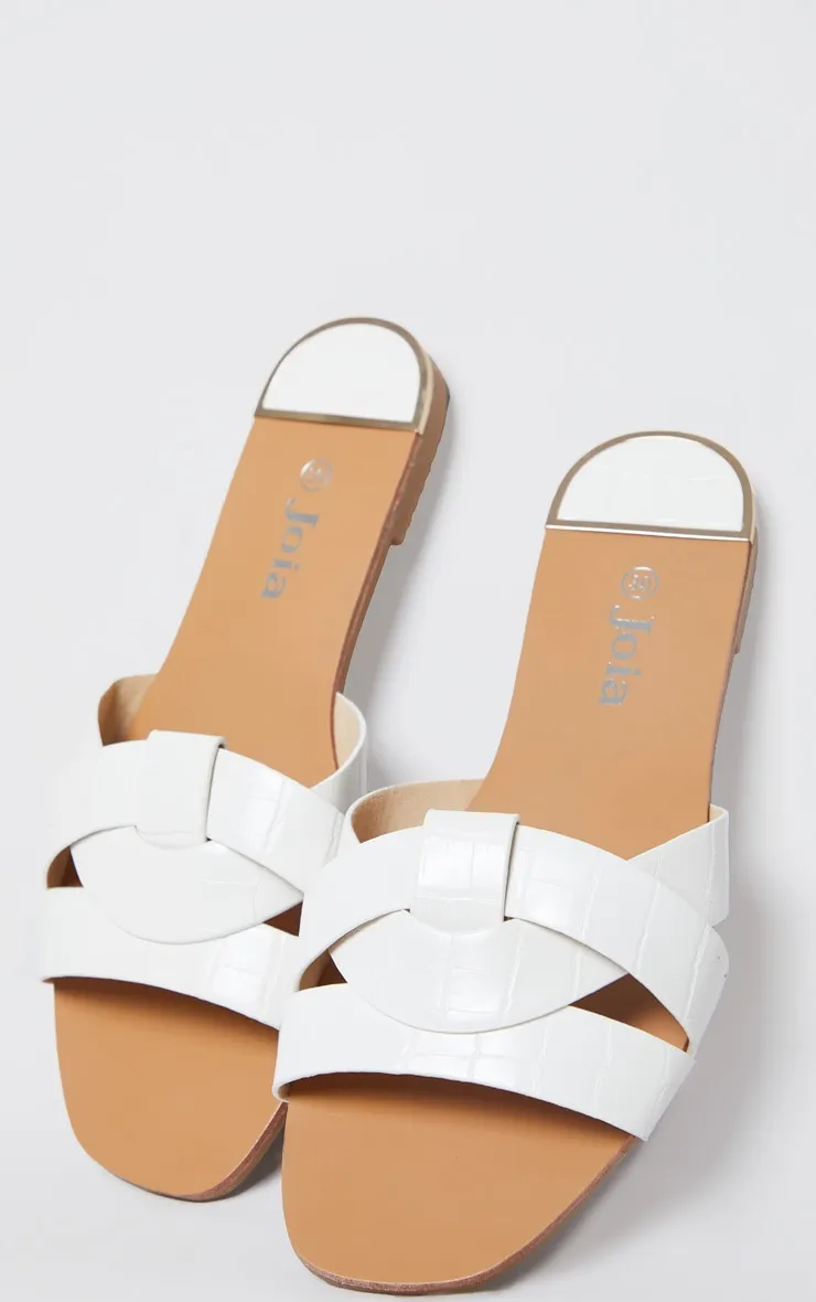 White Croc PU Strap Over Flat Sandals sold by Pretty Little Thing product image thumbnail 2