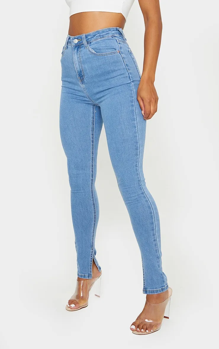 Light Blue Wash Side Split Hem Skinny Jeans sold by Pretty Little Thing product image thumbnail 2