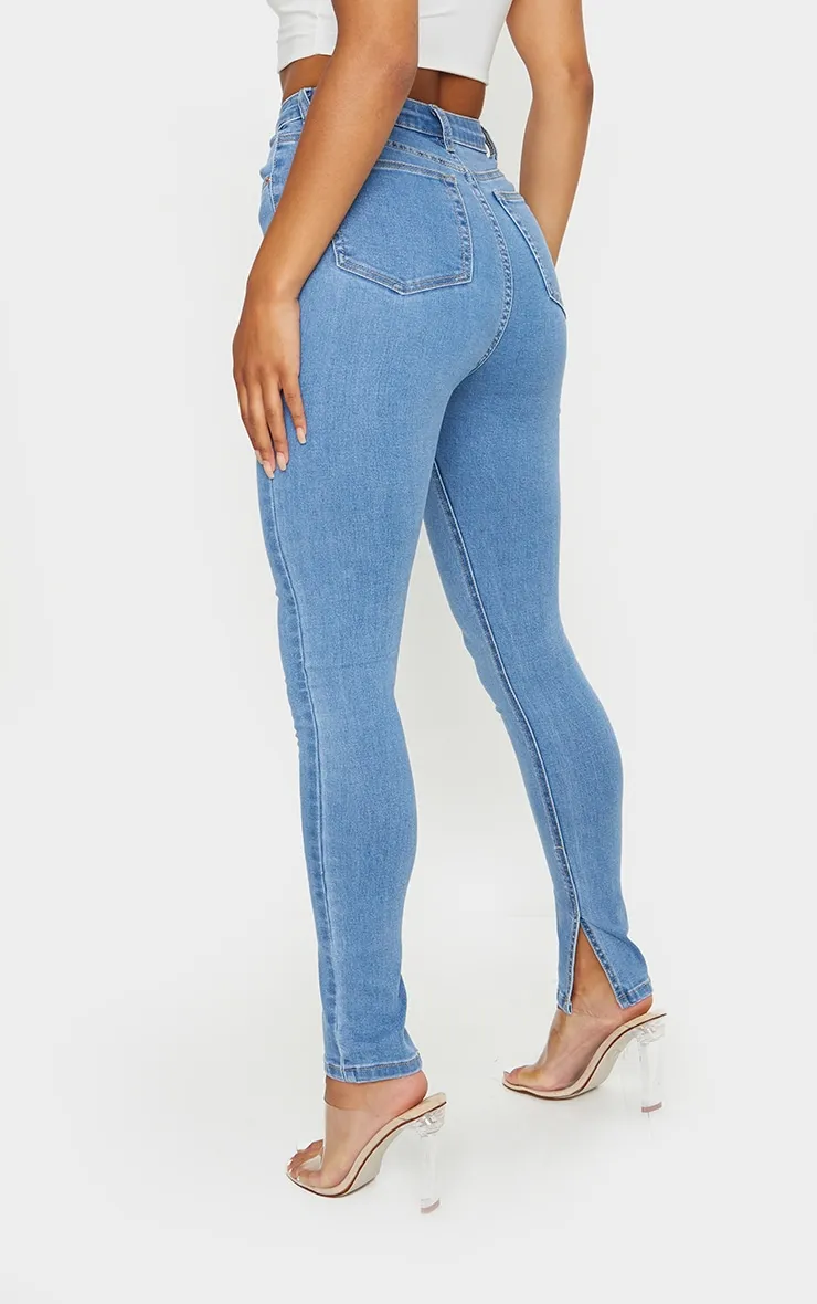 Light Blue Wash Side Split Hem Skinny Jeans sold by Pretty Little Thing product image thumbnail 3