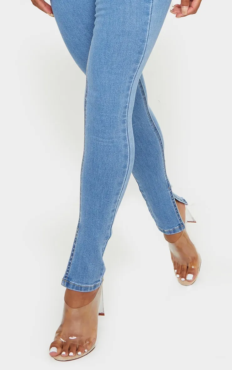 Light Blue Wash Side Split Hem Skinny Jeans sold by Pretty Little Thing product image thumbnail 4