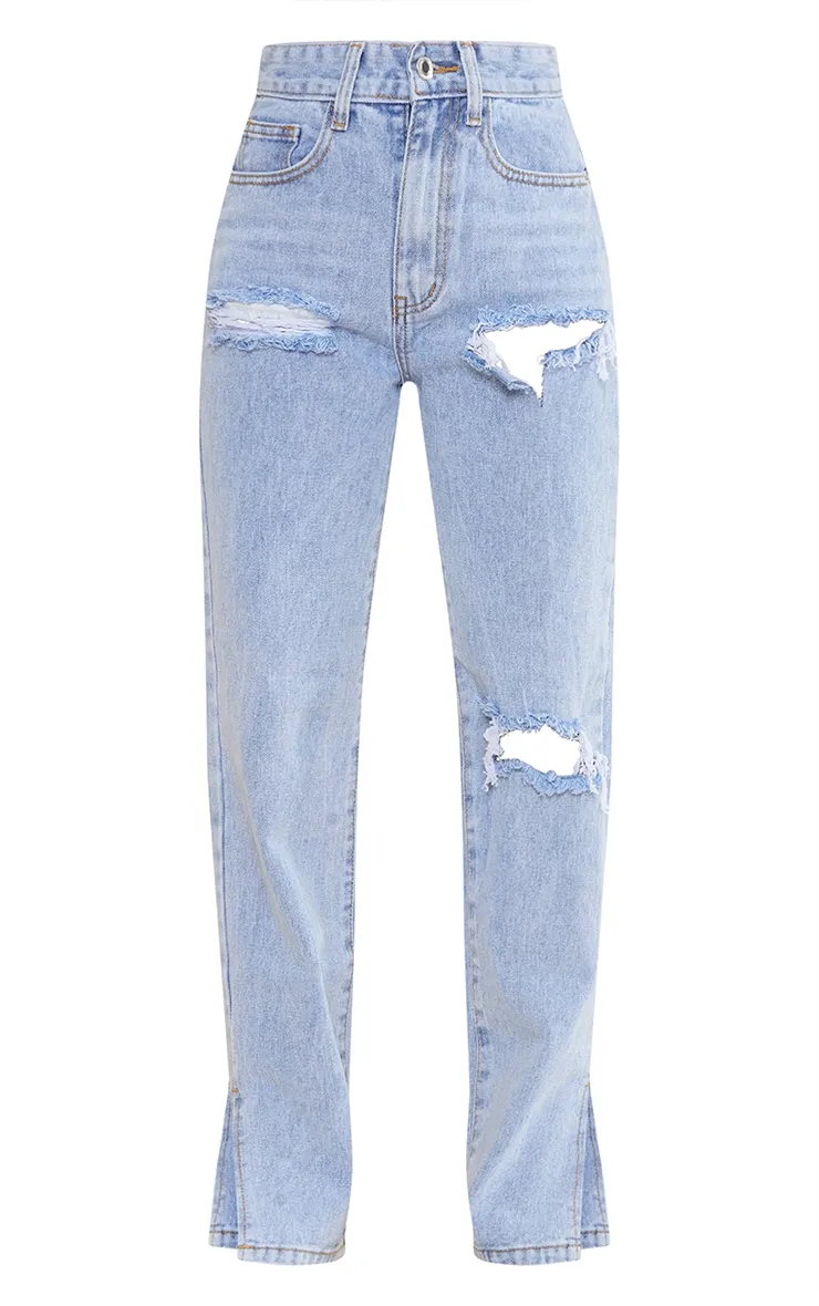Petite Bleach Wash Ripped Split Hem Jeans sold by Pretty Little Thing product image thumbnail 5