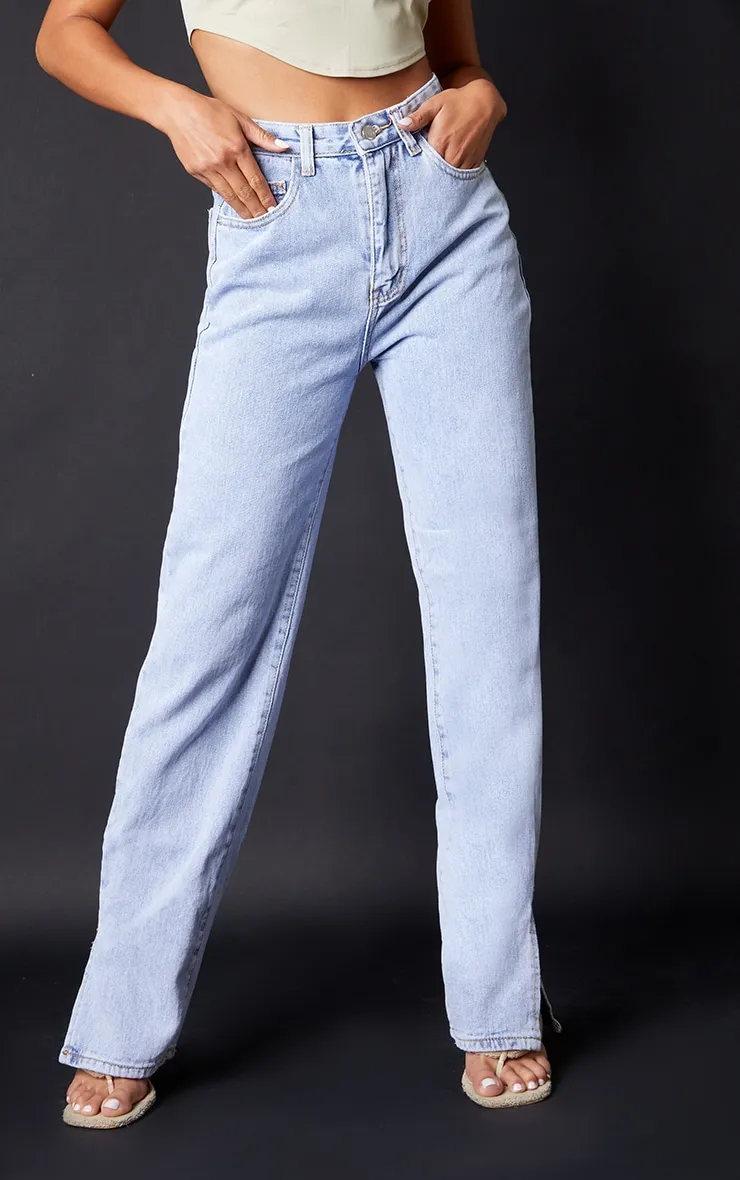 Petite Bleach Wash Split Hem Jeans sold by Pretty Little Thing product image thumbnail 2