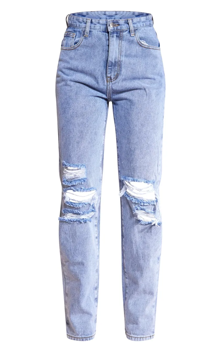 Mid Blue Vintage Wash Ripped Straight Leg Jeans sold by Pretty Little Thing product image thumbnail 5