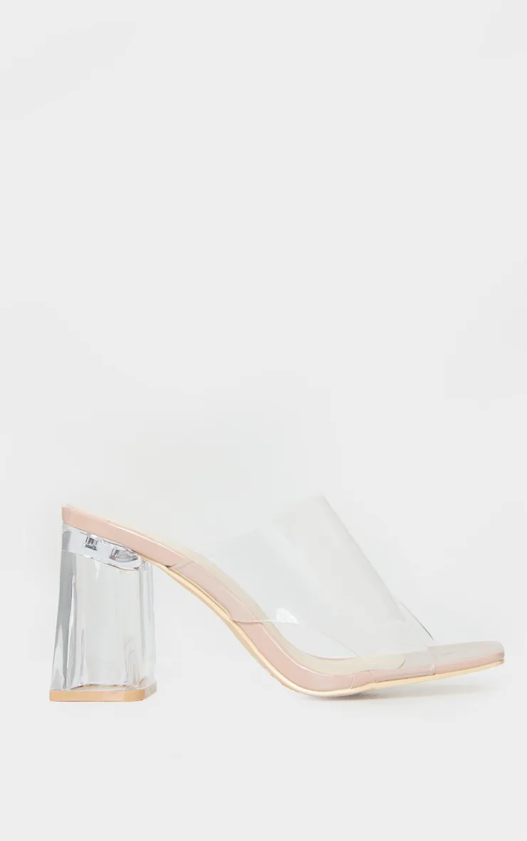 Nude Wide Fit Clear Flared Block Heel Mules sold by Pretty Little Thing product image thumbnail 4