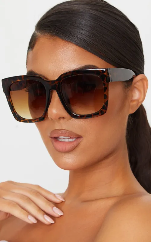 Brown Tortoise Oversized Square Sunglasses sold by Pretty Little Thing