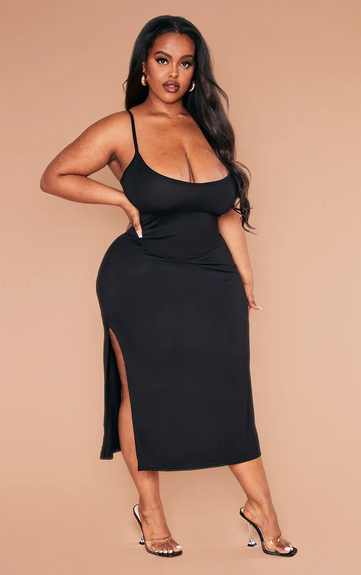 Plus Black Jersey Split Midi Dress sold by Pretty Little Thing product image thumbnail 4