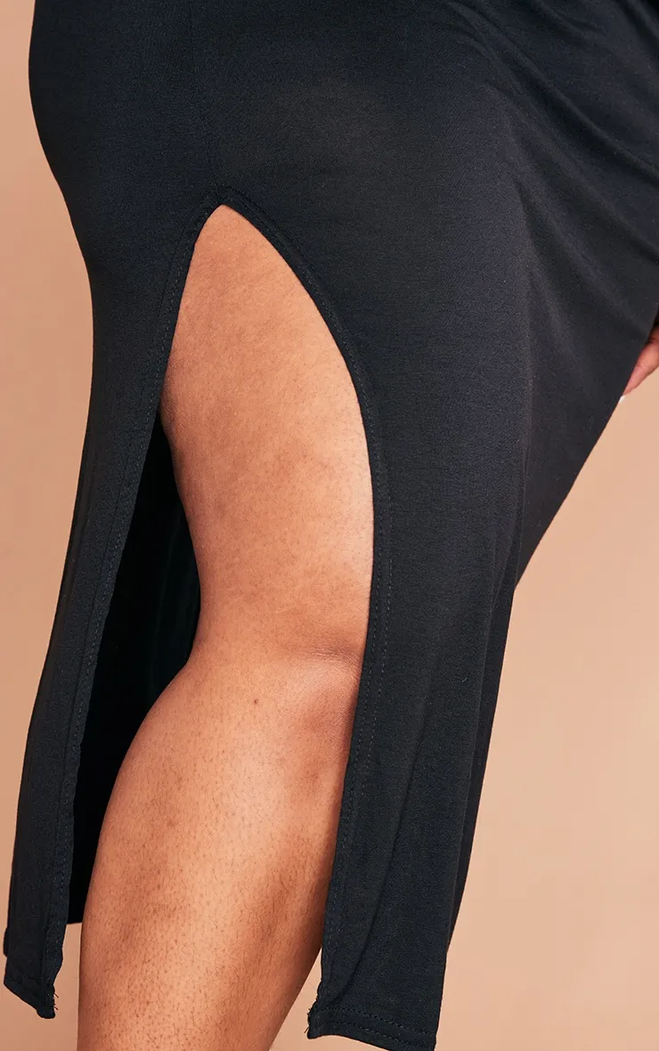 Plus Black Jersey Split Midi Dress sold by Pretty Little Thing product image thumbnail 5