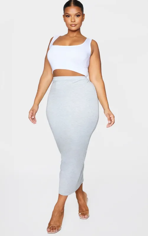 Plus Grey Marl Ultimate Jersey Longline Midi Skirt sold by Pretty Little Thing