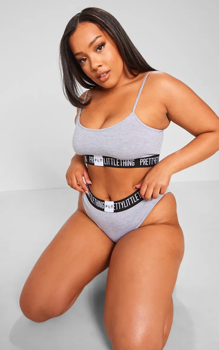Plus PRETTYLITTLETTHING Grey Jersey Logo Tape Lingerie Set sold by Pretty Little Thing