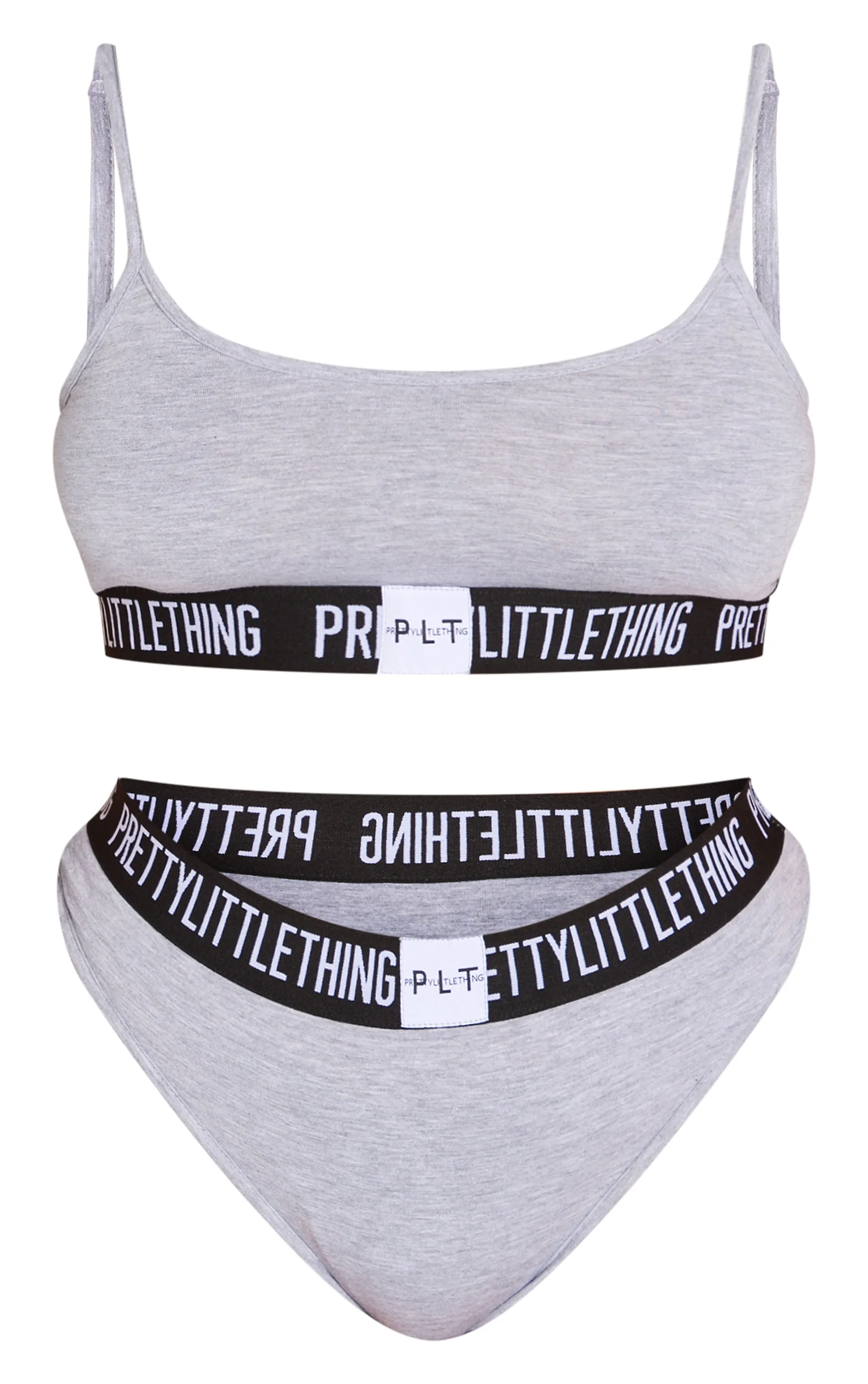 Plus PRETTYLITTLETTHING Grey Jersey Logo Tape Lingerie Set sold by Pretty Little Thing product image thumbnail 5