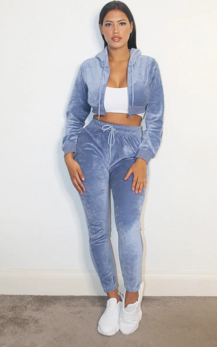 PRETTYLITTLETHING Shape Dusty Blue Velour Skinny Joggers sold by Pretty Little Thing