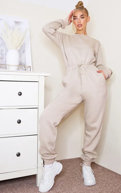 PRETTYLITTLETHING Stone Embroidered Sweat Jumpsuit sold by Pretty Little Thing
