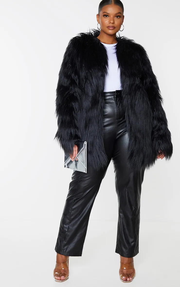 Plus Amaria Black Shaggy Faux Fur Jacket sold by Pretty Little Thing product image thumbnail 3