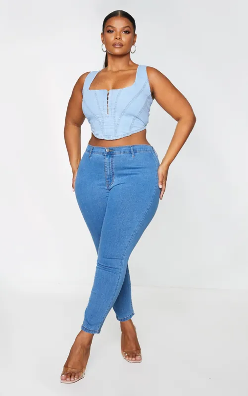 Plus Mid Wash Disco Fit Skinny Jeans sold by Pretty Little Thing